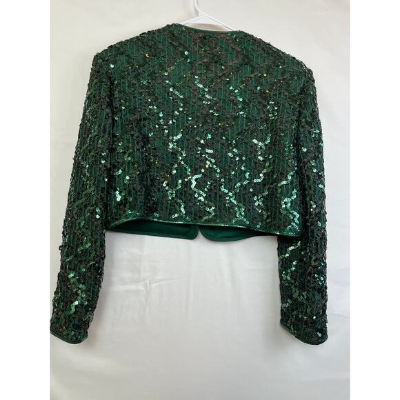 Vintage Caron Chicago Women's Size 12 Green 2 Piece Sequin Jacket and Maxi Dress - Picture 9 of 9